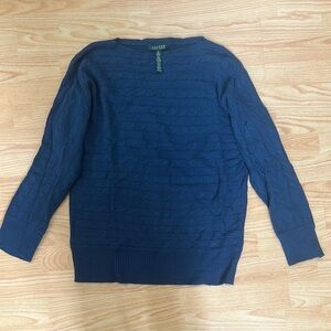 Lauren Ralph Lauren Blue Crewneck Sweater with Textured Knit